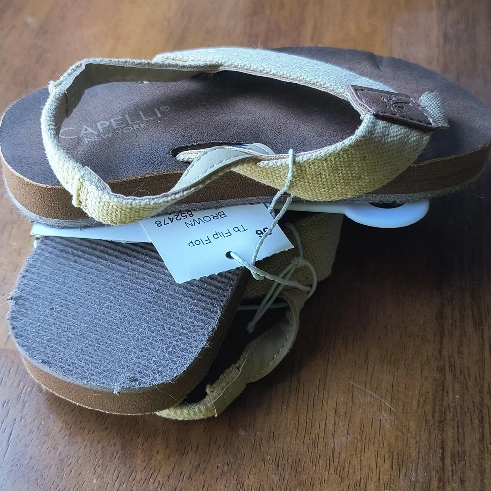 Capelli of New York Kids Beige Canvas Flip Flop Sandals